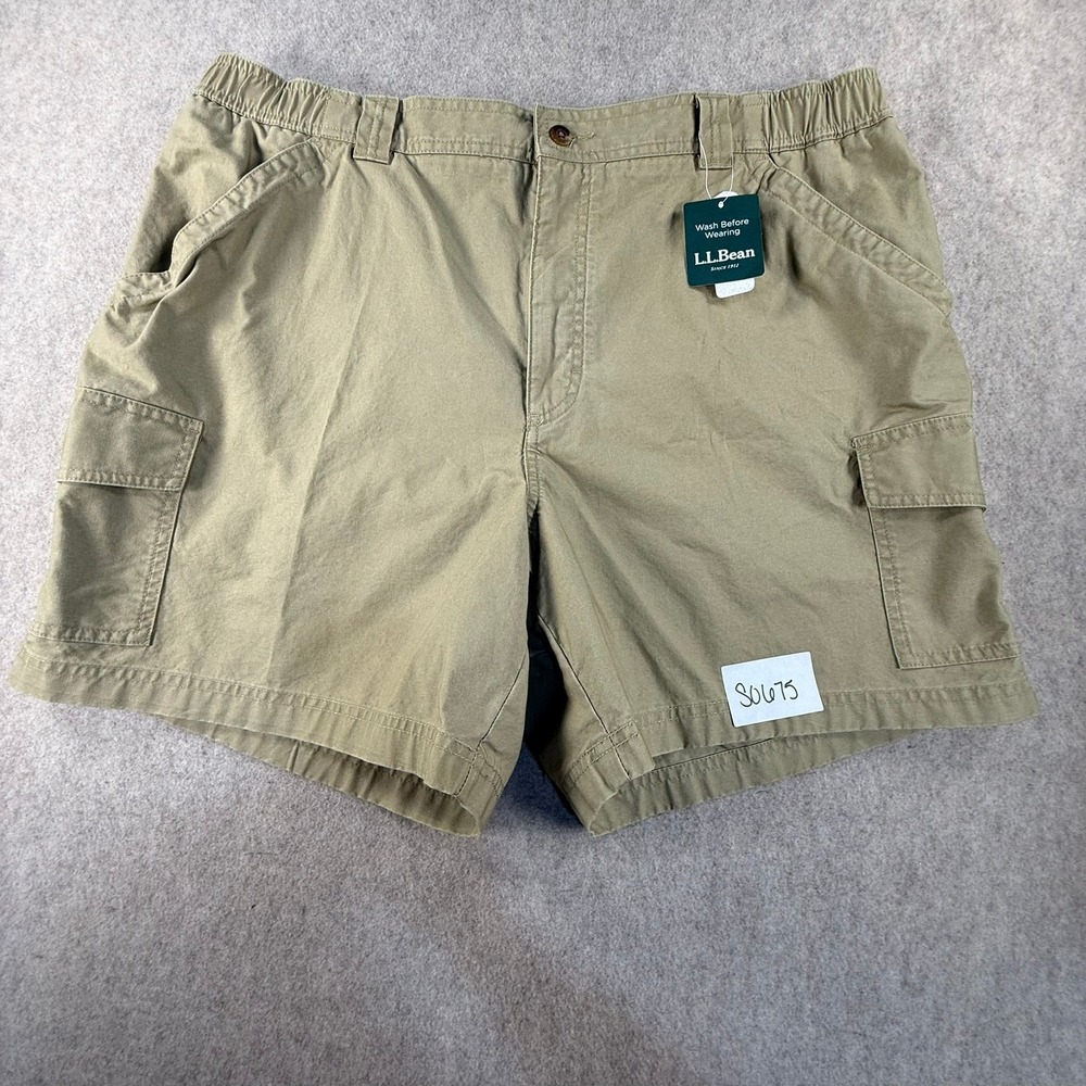 NWT LL Bean Comfort Waist Cargo Shorts Mens 40W Khaki Tan Cotton 224994